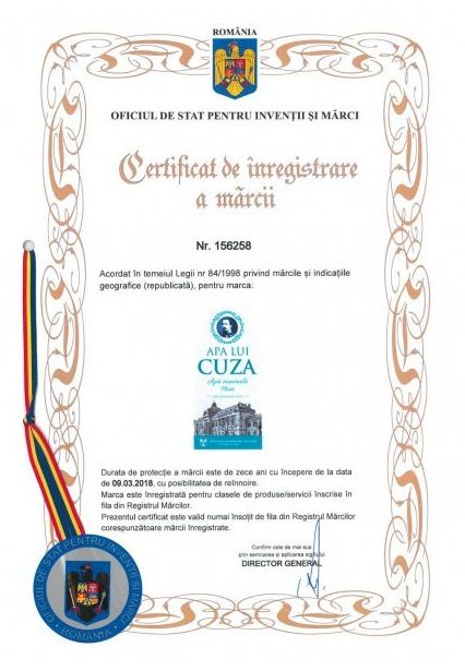 „Apa lui Cuza“, înregistrată la OSIM