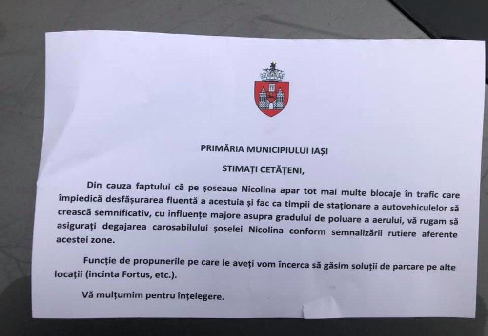Ieșenii, puși să-și mute mașinile de pe Șoseaua Nicolina. Cum au reacționat