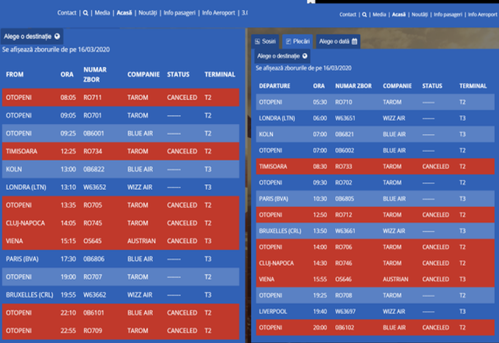 Marea majoritate a curselor de pe Aeroportul Iași au fost anulate