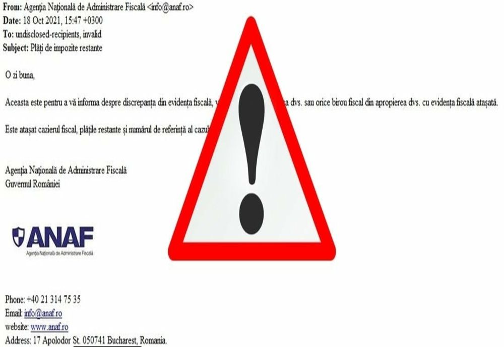 Emailuri false trimise în numele ANAF. Avertismentul instituției