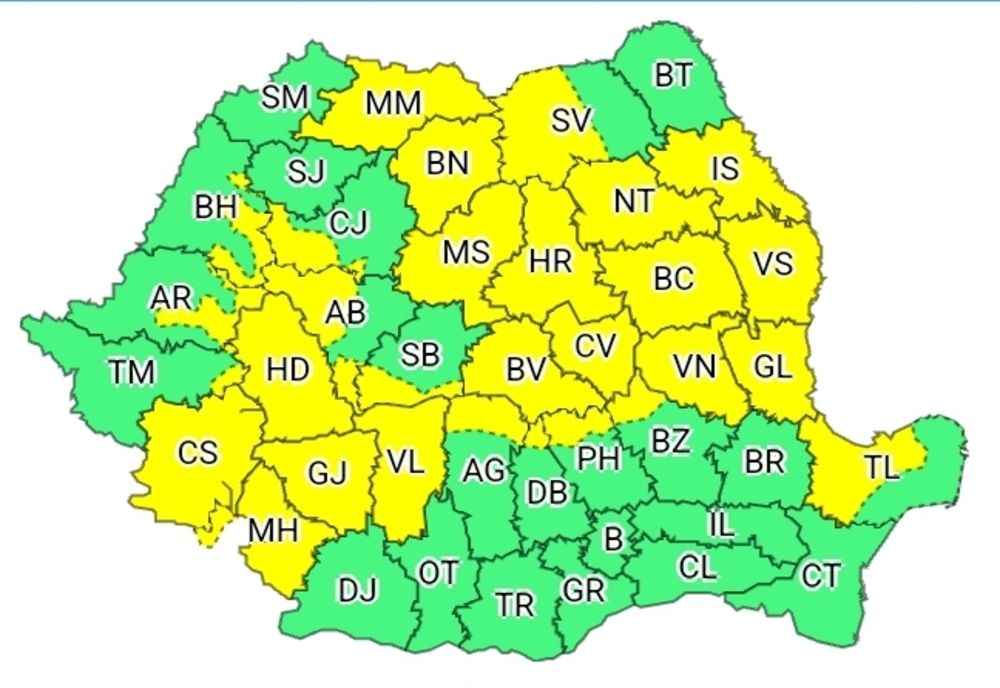 COD GALBEN de ploi, până duminică seara!