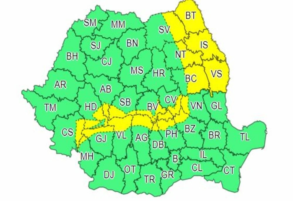 COD GALBEN de vânt puternic în 19 județe din țară