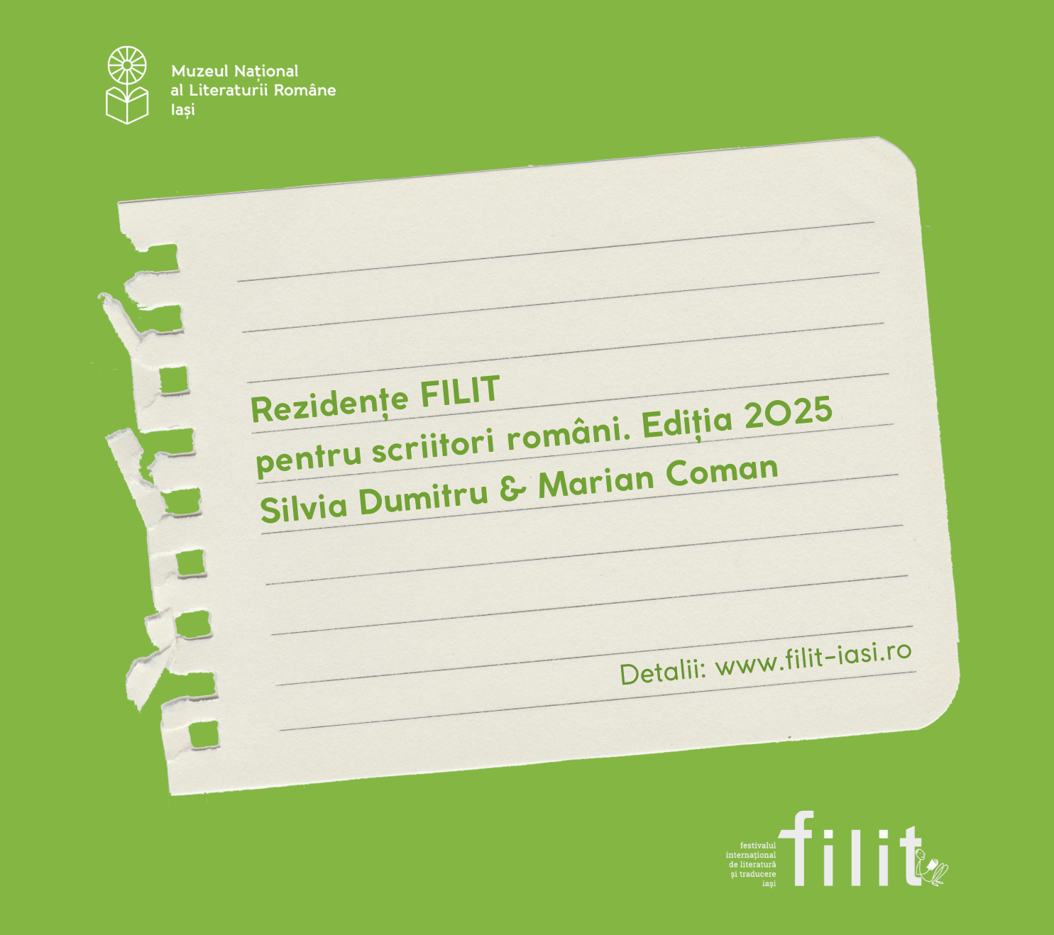 REZIDENTE FILIT 2025 PENTRU SCRIITORI ROMANI - REZULTATELE SELECTIEI